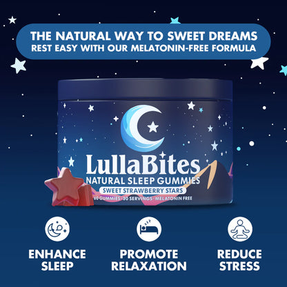 LullaBites Natural Sleep Gummies - 30 Servings -Sweet Strawberry Stars (Melatonin Free)